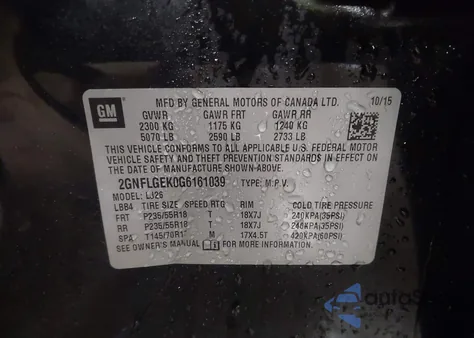 2016 Chevrolet Equinox Ltz from USA, damaged, VIN 2GNFLGEK0G6161039